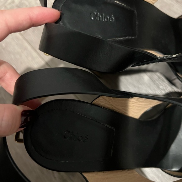 Chloe Black Wedge Sandals with Gold Buckle - Picture 4 of 5
